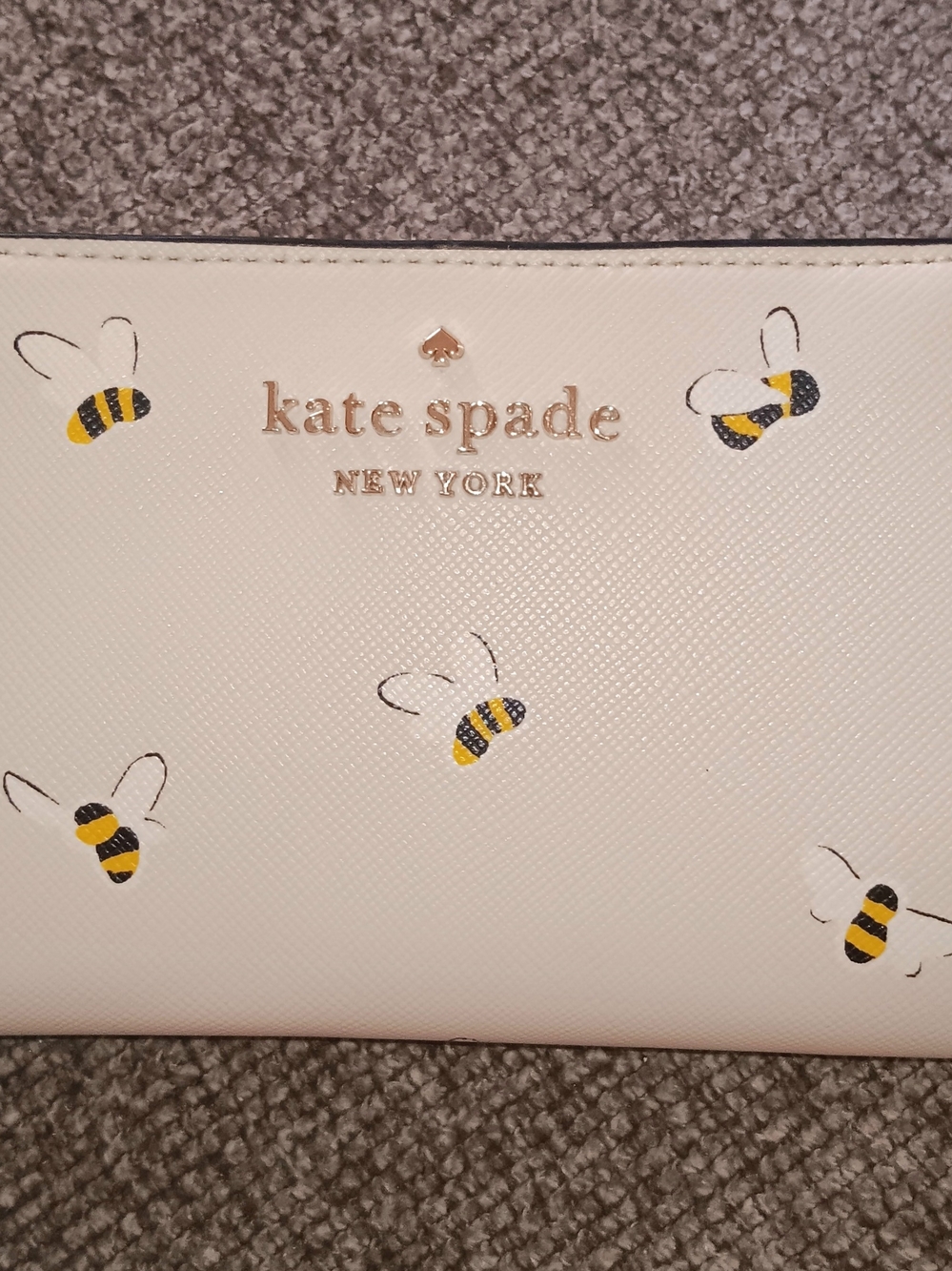 kate spade Cream Bee Print Saffiano Wallet with Gold Logo